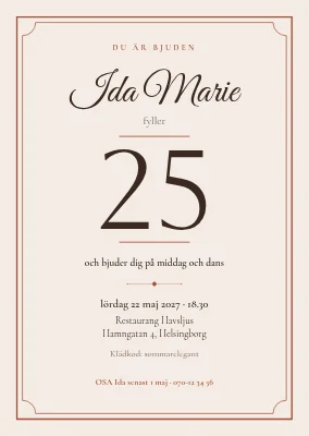 25-årsdag — klassisk middagsinbjudan
