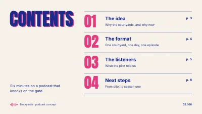 Page 2 of Podcast concept — stories from the backyard