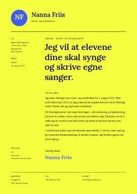 Søknadsbrev — lærer ved internatskole