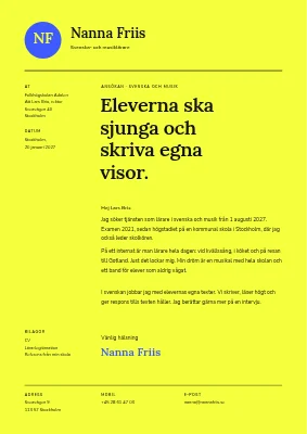 Personligt brev — lärare på internatskola