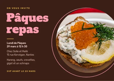 Invitation au déjeuner de Pâques — chocolat et rose