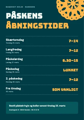 Påskens åbningstider — bageri