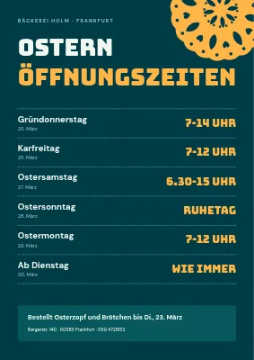 Öffnungszeiten an Ostern — Bäckerei