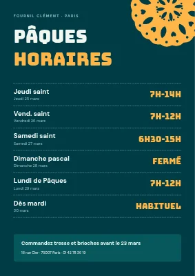 Horaires de Pâques — boulangerie