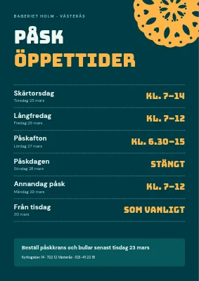 Påskens öppettider — Bageriet Holm i Västerås