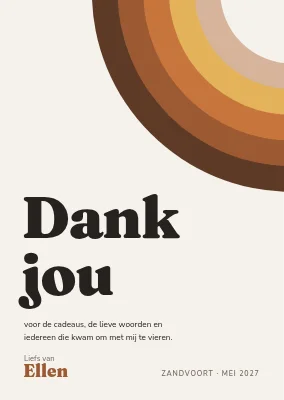 Bedankkaart — regenboog uit de jaren zeventig in de hoek