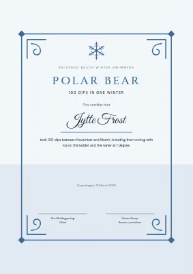 Certificate of honour — winter swimmer