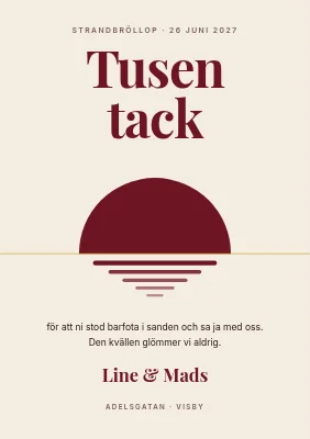 Tackkort — solnedgång på stranden