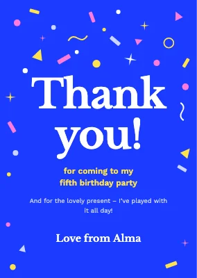 Fifth birthday thank-you card