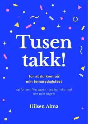 Takkekort for femårsdagen