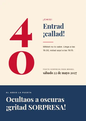 Fiesta sorpresa — cartel de bienvenida con un 40 gigante