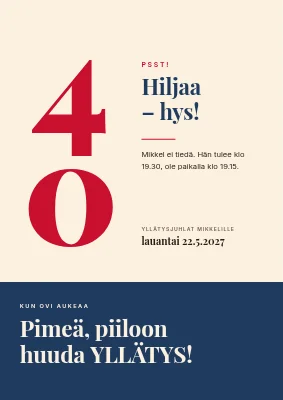 Yllätysjuhlat — tervetulokyltti jättimäisellä 40:llä