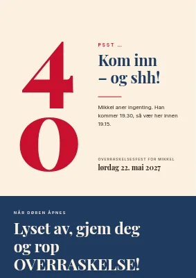 Overraskelsesfest — velkomstskilt med en diger 40