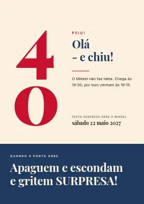 Festa-surpresa — letreiro de boas-vindas com um 40 gigante