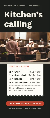 Restaurant roll-up — chefs and waiters wanted