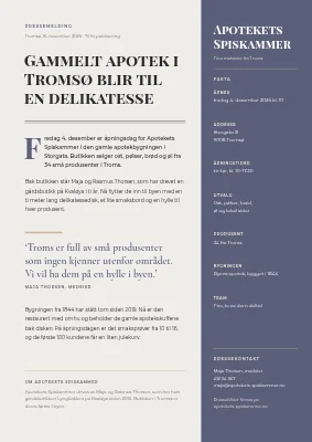 Pressemelding — delikatesseforretning