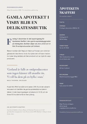 Pressmeddelande — delikatessbutik