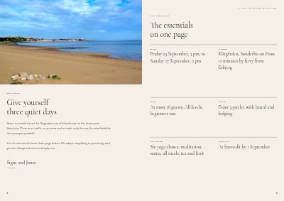 Pages 2–3 of Yoga retreat programme – 12 pages