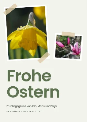 Osterkarte mit aufgeklebten Frühlingsfotos