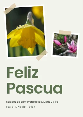 Tarjeta de Pascua con fotos de primavera pegadas con cinta