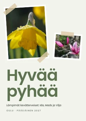 Pääsiäiskortti teipatuilla kevätkuvilla