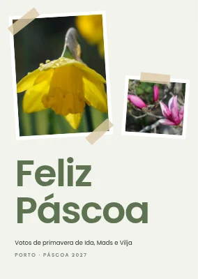 Cartão de Páscoa com fotografias de primavera coladas com fita-cola