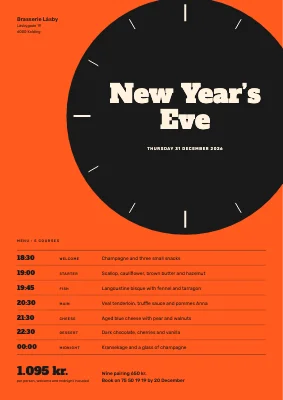 New Year’s Eve menu — clock face and times