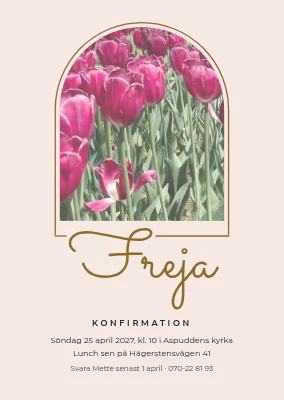 Konfirmation — tulpaner i ett välvt fönster