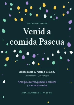Comida de Pascua en Østerbro — invitación con confeti de huevos