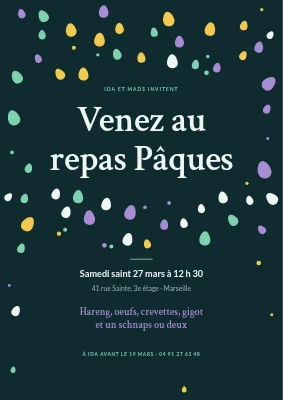 Déjeuner de Pâques à Østerbro — invitation avec confettis en forme d’œufs