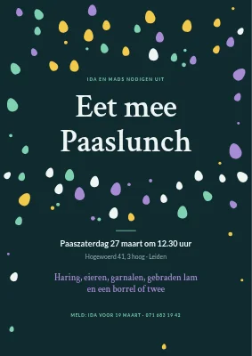 Paaslunch op Østerbro — uitnodiging met eierenconfetti