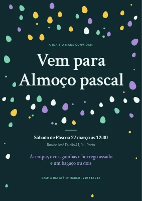 Almoço de Páscoa em Østerbro — convite com confetti de ovos