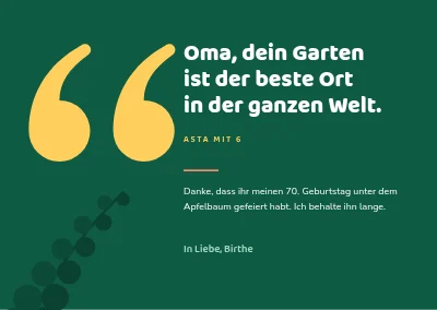 Gartengeburtstag — Dankeskarte mit Zitat