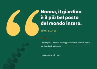 Compleanno in giardino — biglietto di ringraziamento con una citazione