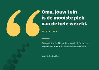 Tuinverjaardag — bedankkaartje met een citaat