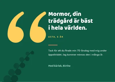 Trädgårdsfödelsedag — tackkort med ett citat