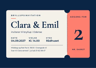 Bryllupsinvitation — billet til to