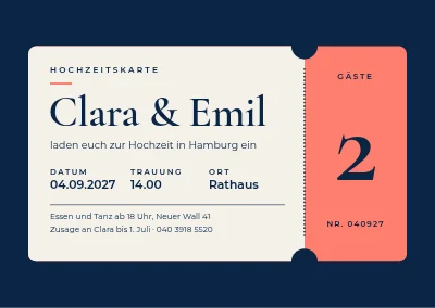 Hochzeitseinladung — Ticket für zwei
