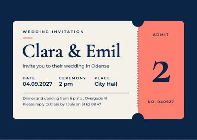 Wedding invitation — ticket for two