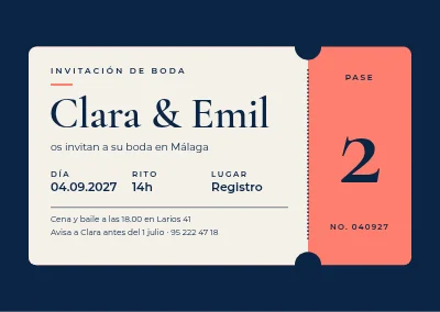 Invitación de boda — entrada para dos