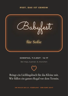 Babyparty — warmes Neonschild