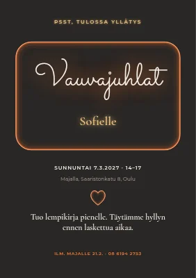 Vauvakutsut — lämmin neonkyltti