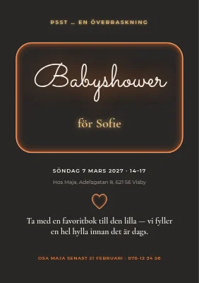 Babyshower — varm neonskylt