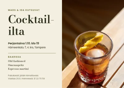 Cocktailjuhlat — old fashioned auringonvalossa