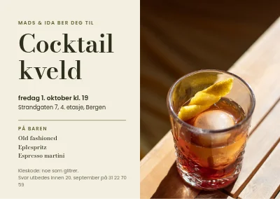 Cocktailparty — old fashioned i solskinn