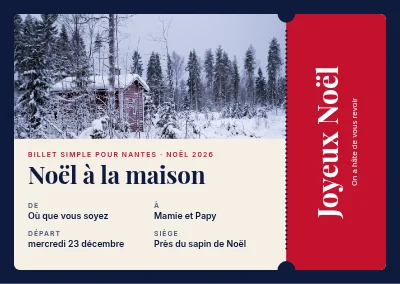 Carte de Noël — billet pour rentrer à la maison