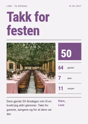 50-årsdag — takkekort med bilde og tall