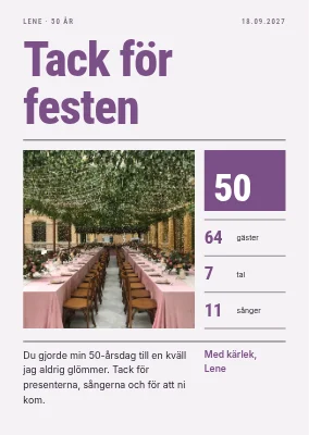 50-årsdag — tackkort med foto och siffror
