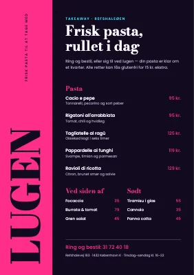 Takeaway-menu — frisk pasta