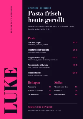 Takeaway-Karte — frische Pasta